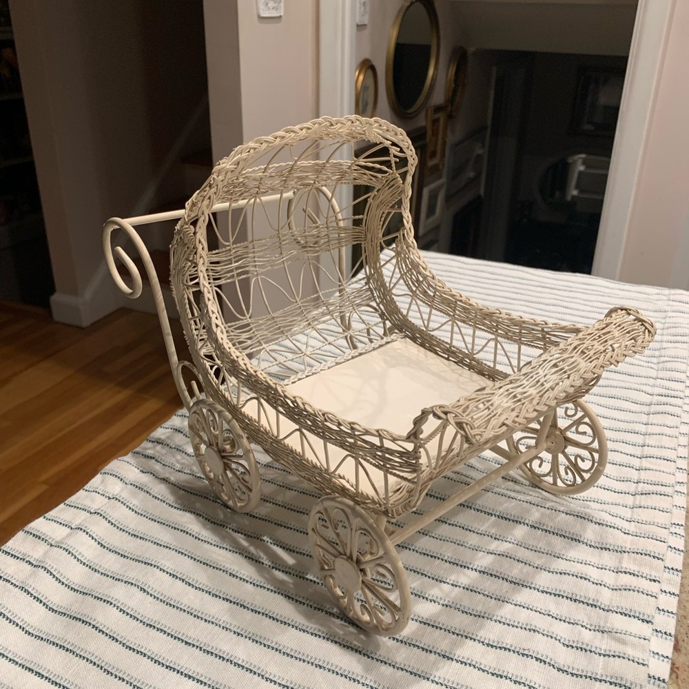 Vintage Metal Doll Carriage with Doll